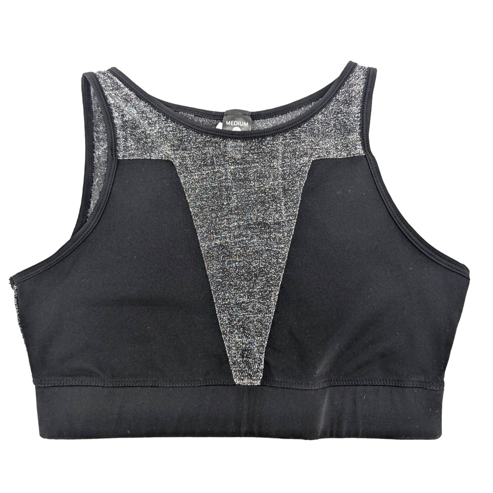 Electric Yoga We Just Mesh High Neck Silver Black Sports Bra Yoga Gym Fitness MD
